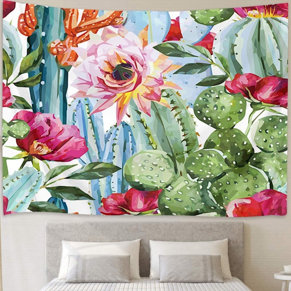 Floral Cactus Garden Colorful Botanical Spring/Summer Kids/Teen/Dorm Tapestry